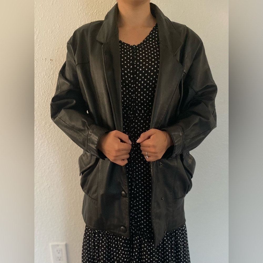 Wilson’s Men/ Women's Black Oversized Leather Jacket - Picture 7 of 10